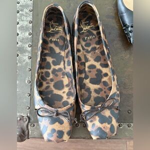 Christian Louboutin Brown Black Leopard Mamadrague square toe Ballet flats EU 39